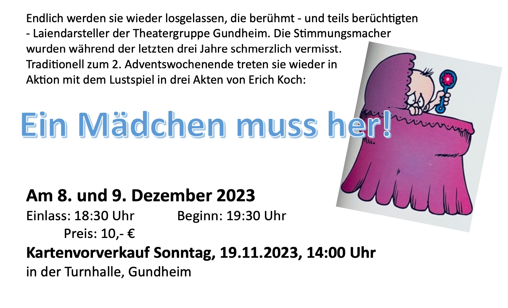 Ankündigung Laientheater Gundheim am 8. und 9. Dezember 2023